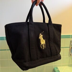 RALPH LAUREN BIG PONY MINI BLACK CANVAS TOTE VINTAGE